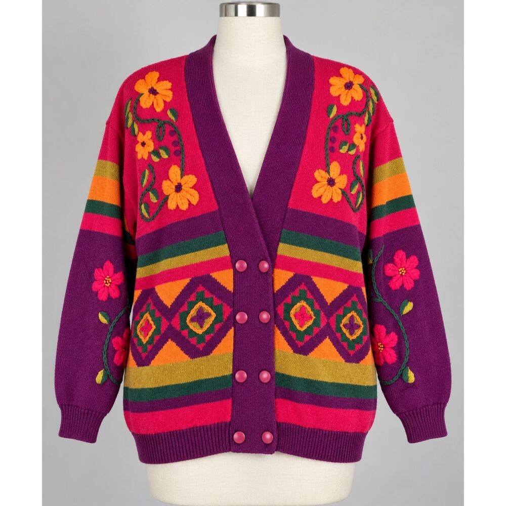 I.B. Diffusion 55% ramie 45% cotton Women’s L Vintage Embroidered Cardigan